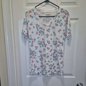 EUC Mighty Fine White Floral Short Sleeve Tee